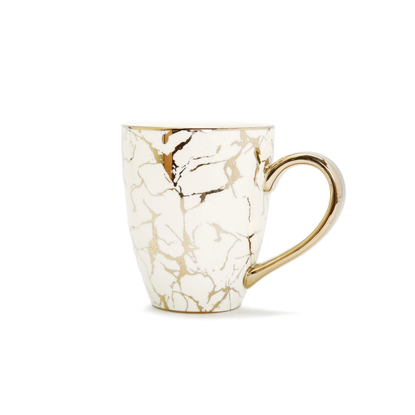 White and Gold Marbleized Mug Gold Handle 19 Oz