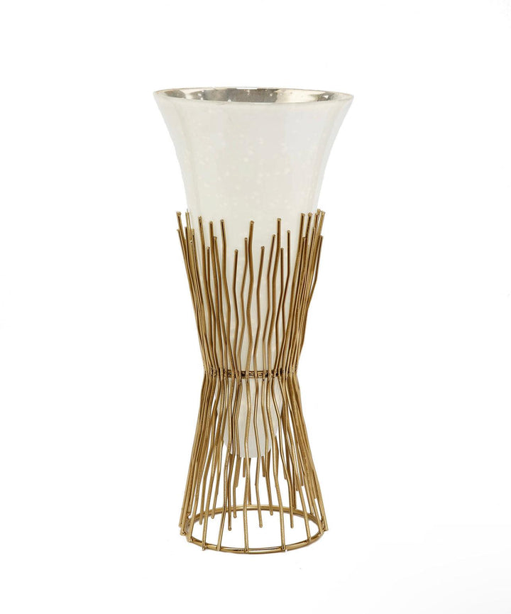 Opaque Glass Vase on Gold Twig Base - Gilt Touch