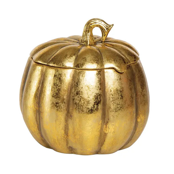 Ceramic 6.57 in. Gold Harvest Pumpkin Container
