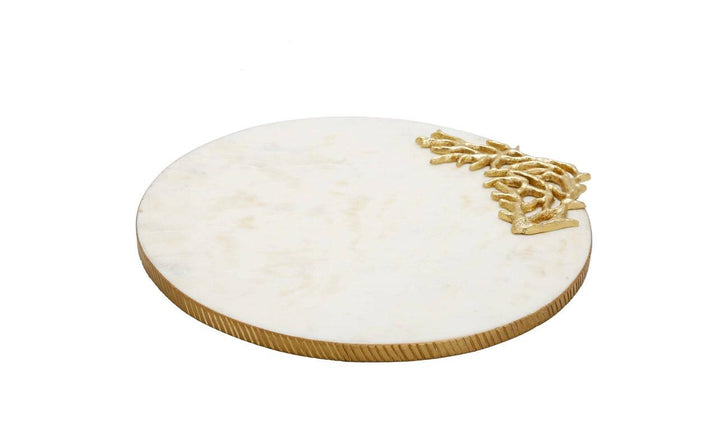 Round Marble Tray Gold Branch on Corner - Gilt Touch