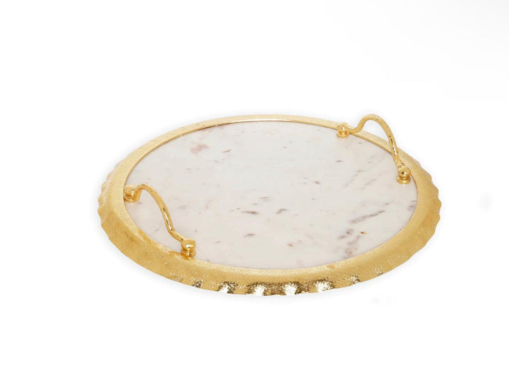 Round Marble Tray with Gold Edge and Handles - Gilt Touch