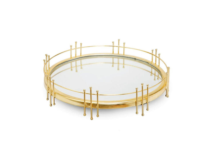 Round Mirror Tray with Gold Symmetrical Design - Gilt Touch