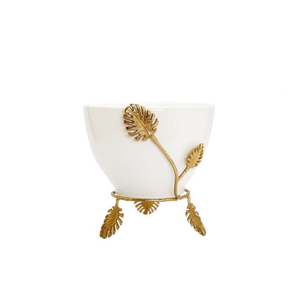 White Ceramic Bowl with Gold Leaf Details