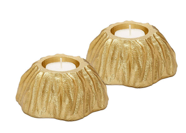 Set of 2 Gold Textured Tea light Holders - Gilt Touch