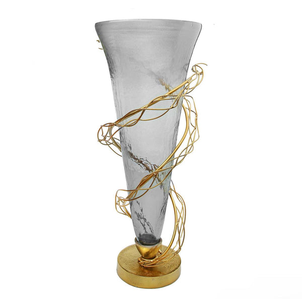 Smoked Glass Vase with Gold Twig Design - Gilt Touch