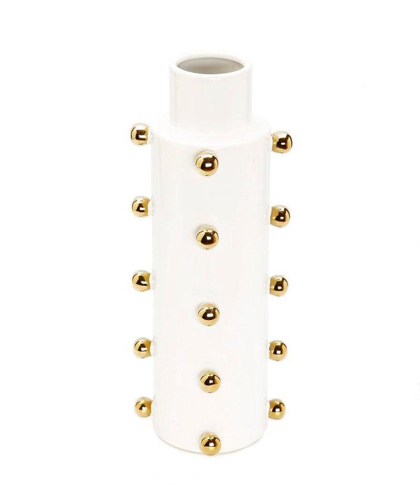 Tall Narrow White Vase with White & Gold balls - Gilt Touch