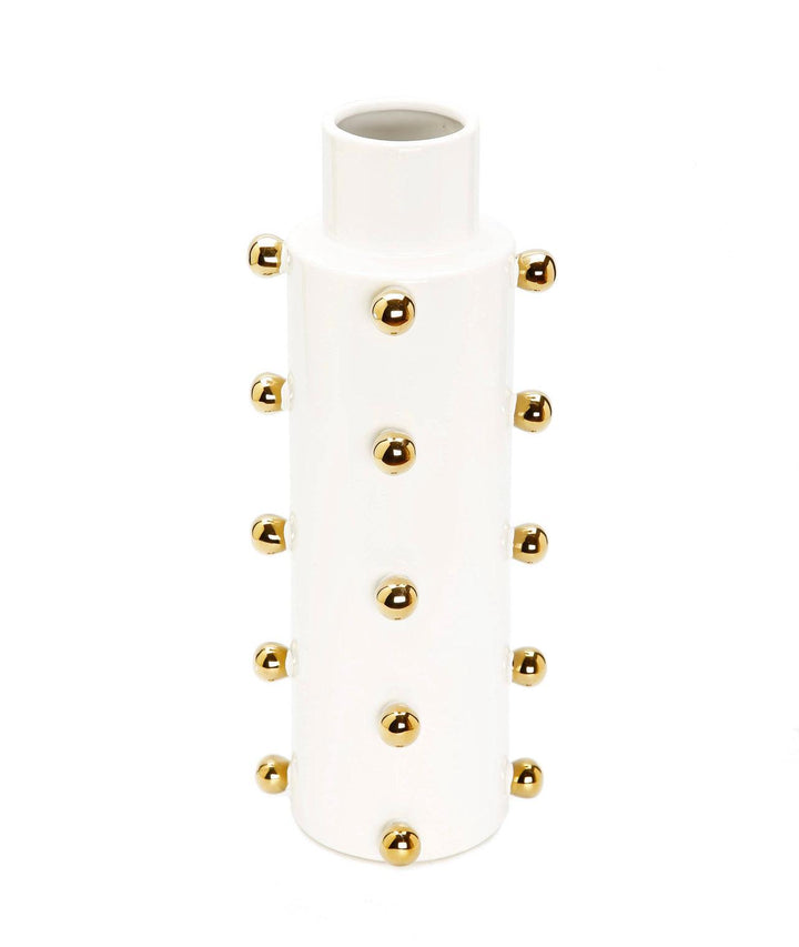 Tall Narrow White Vase with White & Gold balls - Gilt Touch