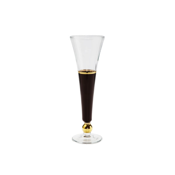 Set of 6 Black Flutes with Gold Ball and Clear Stem