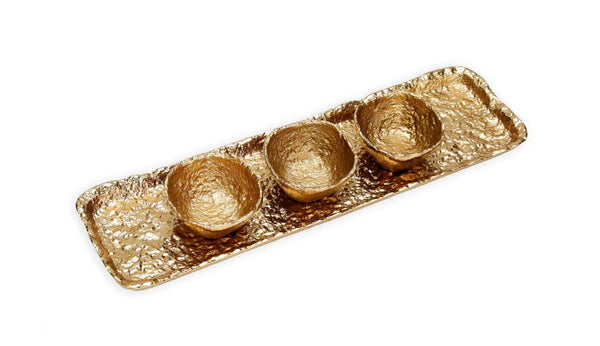 Textured Gold 3 Bowl Relish Dish - Gilt Touch