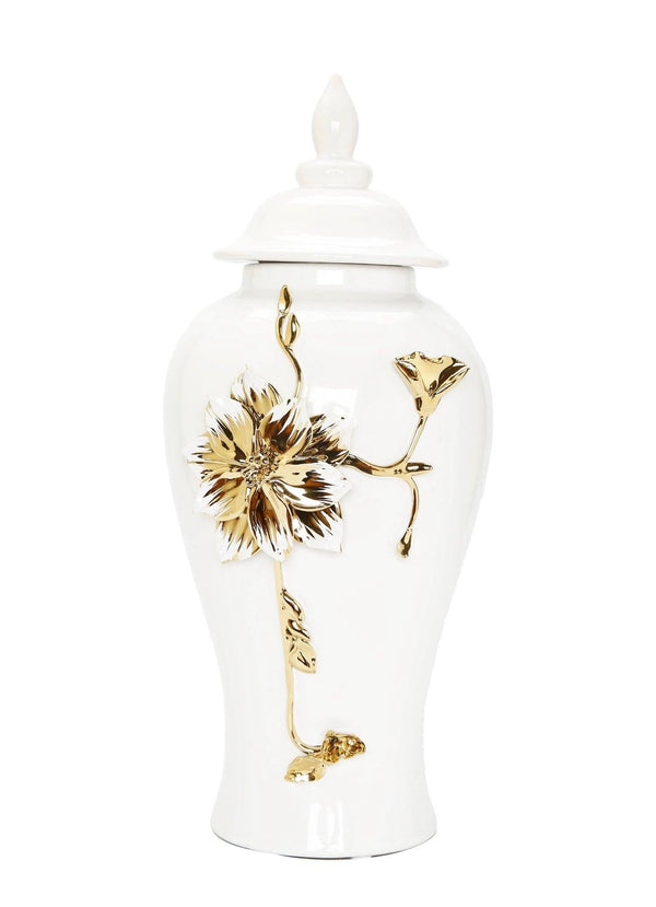 White and Gold Flower Ginger Jar - Gilt Touch