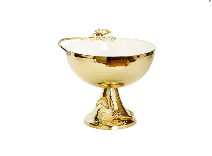 White and Gold Footed Bowl with Gold Flower Design - Gilt Touch