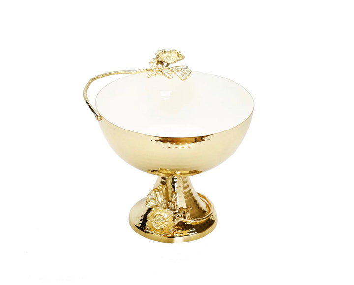 White and Gold Footed Bowl with Gold Flower Design - Gilt Touch