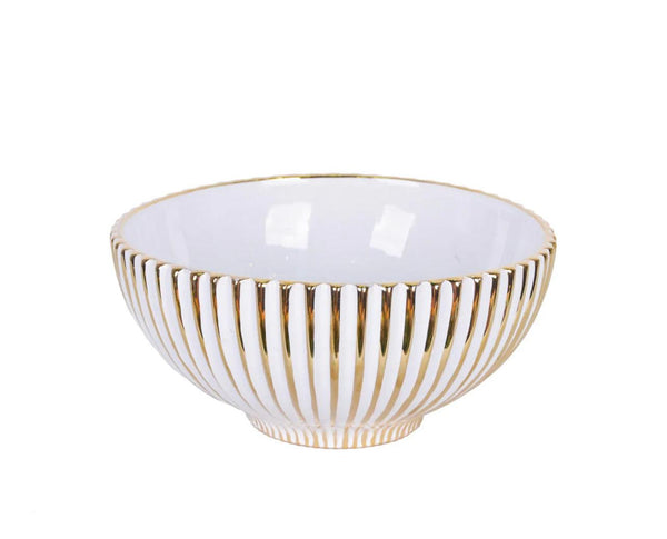 White And Gold Striped Bowl - Gilt Touch