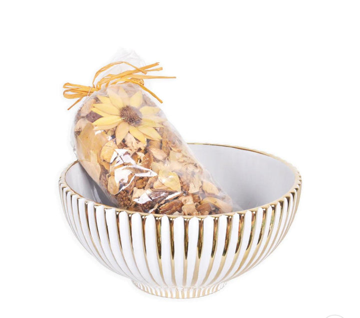 White And Gold Striped Bowl - Gilt Touch