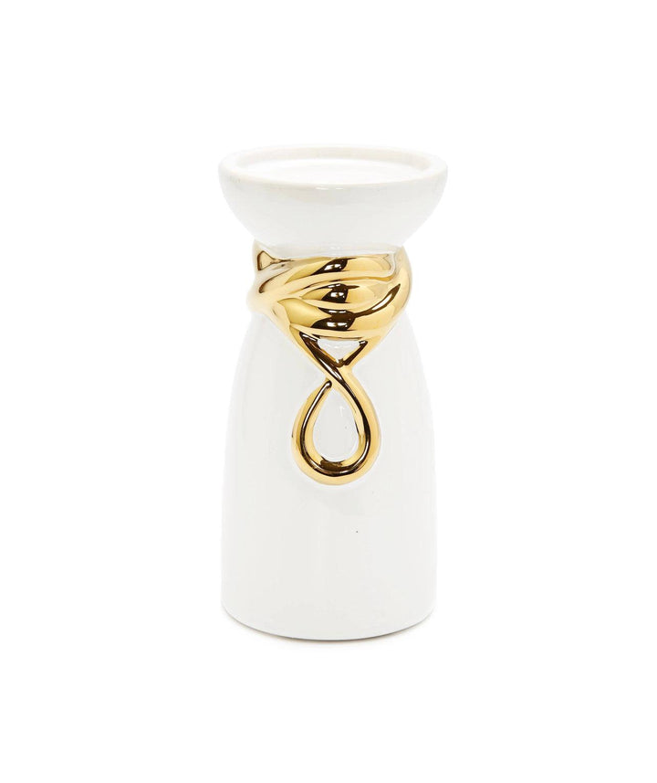 White Candle Holder with Gold Design - Gilt Touch
