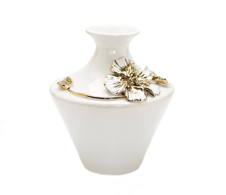 White Ceramic Vase Gold & White Flower Design - Gilt Touch