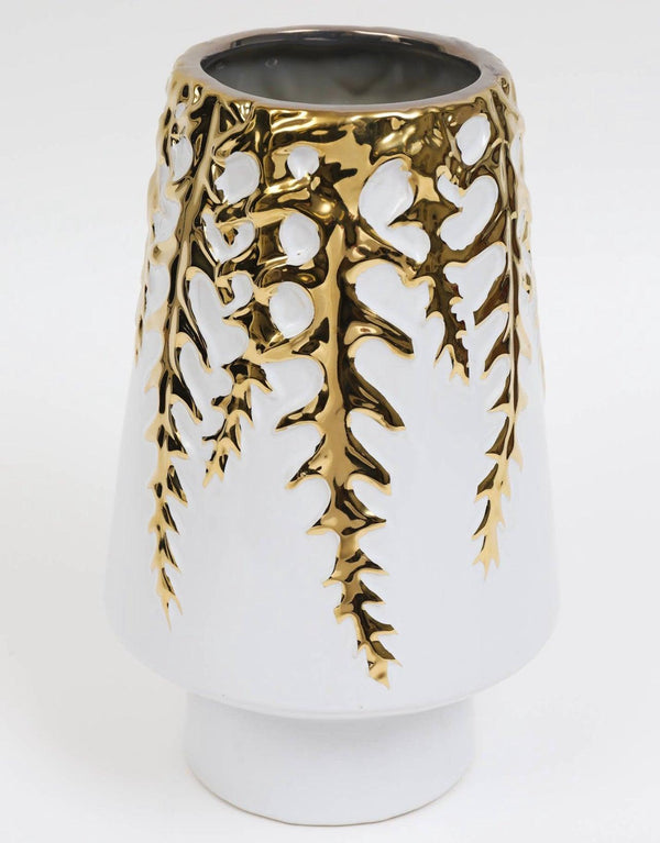 White Ceramic Vase Gold Design - Gilt Touch