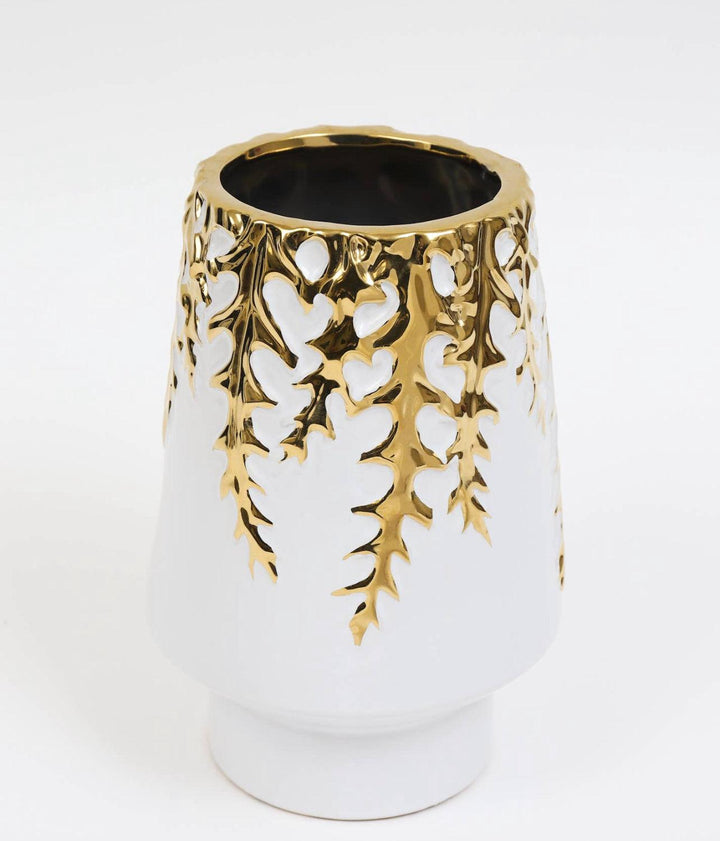 White Ceramic Vase Gold Design - Gilt Touch