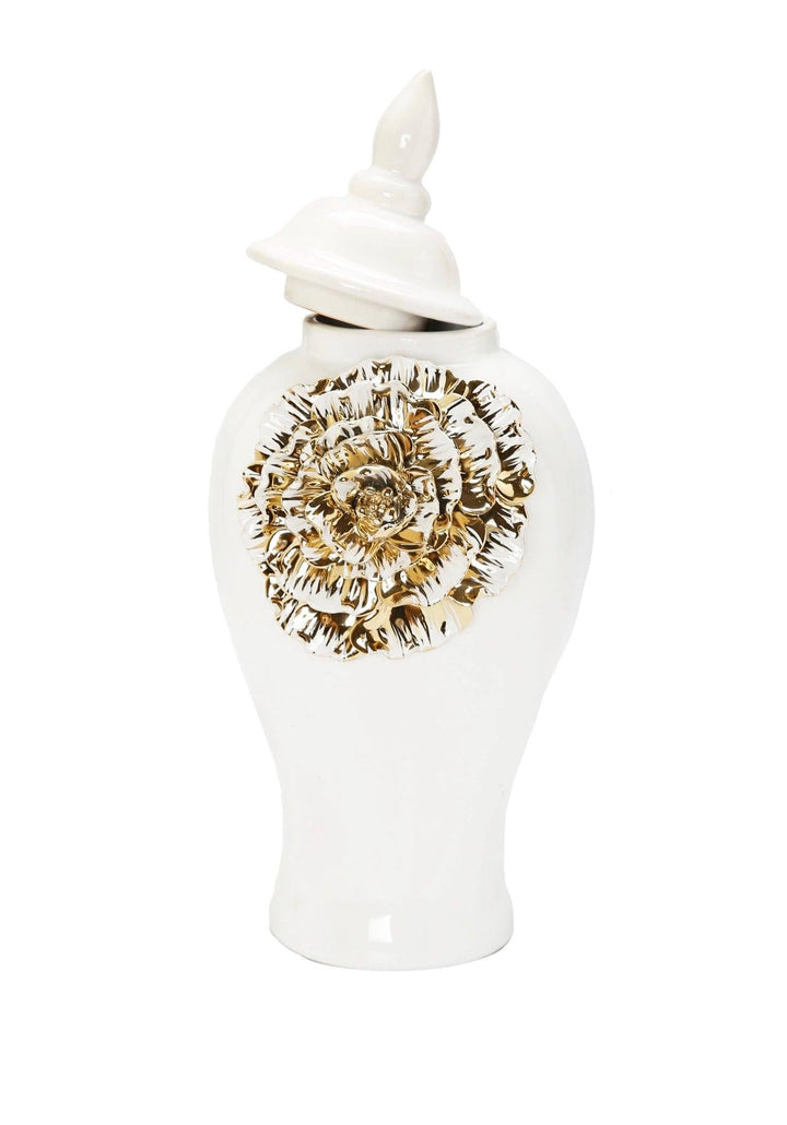 White Ginger Jar with Gold Flower Detail - Gilt Touch