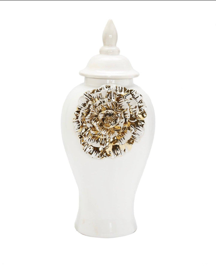 White Ginger Jar with Gold Flower Detail - Gilt Touch