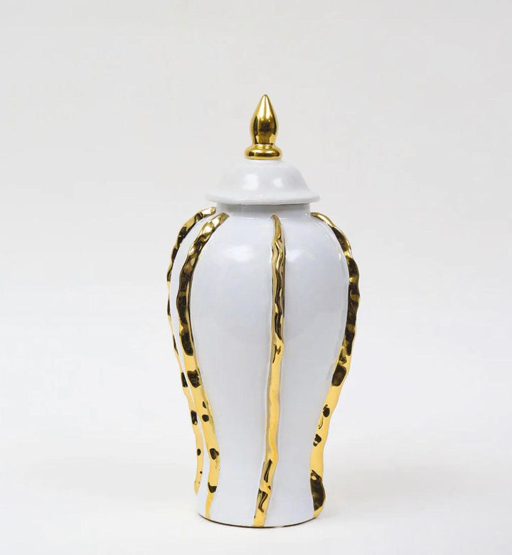 White Ginger Jar with Gold Striped Detail - Gilt Touch