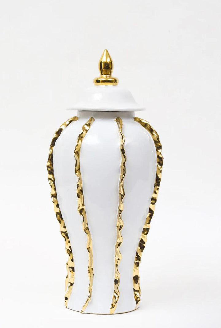 White Ginger Jar with Gold Striped Detail - Gilt Touch