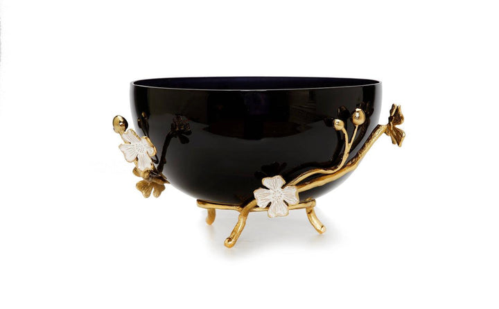 White Glass Bowl with Gold Flower Detail - Gilt Touch