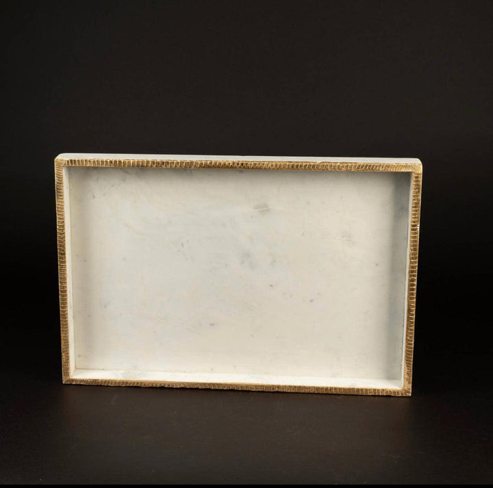 White marble plain Tray - Gilt Touch