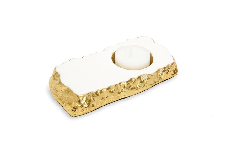 White Marble Tea Light Holder Gold Edged - Gilt Touch