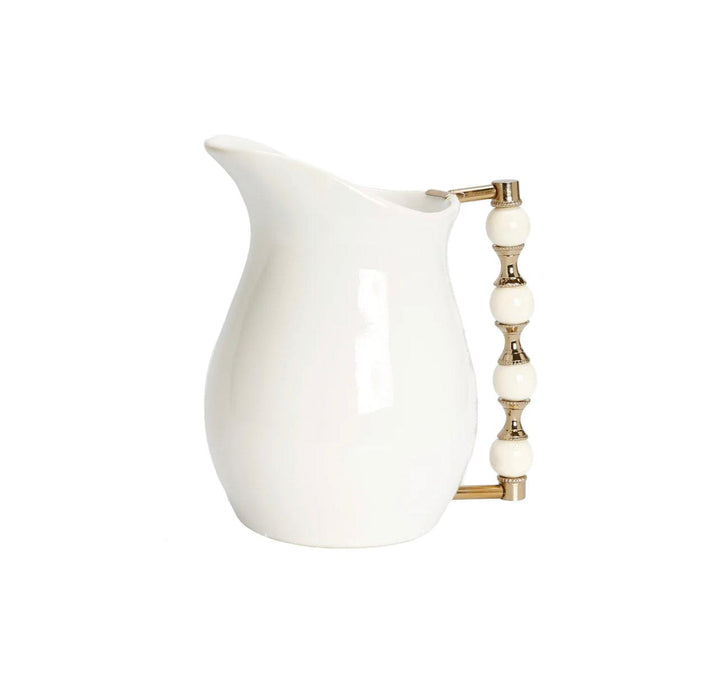 White Pitcher with White and Gold Beaded Handle - Gilt Touch