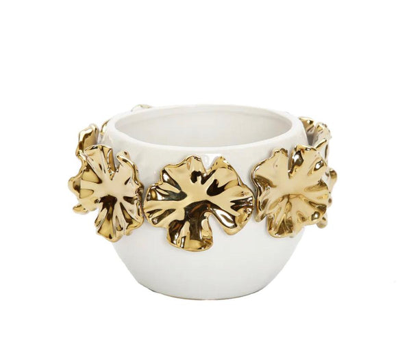 White Snack Bowl With Gold Floral Design - Gilt Touch