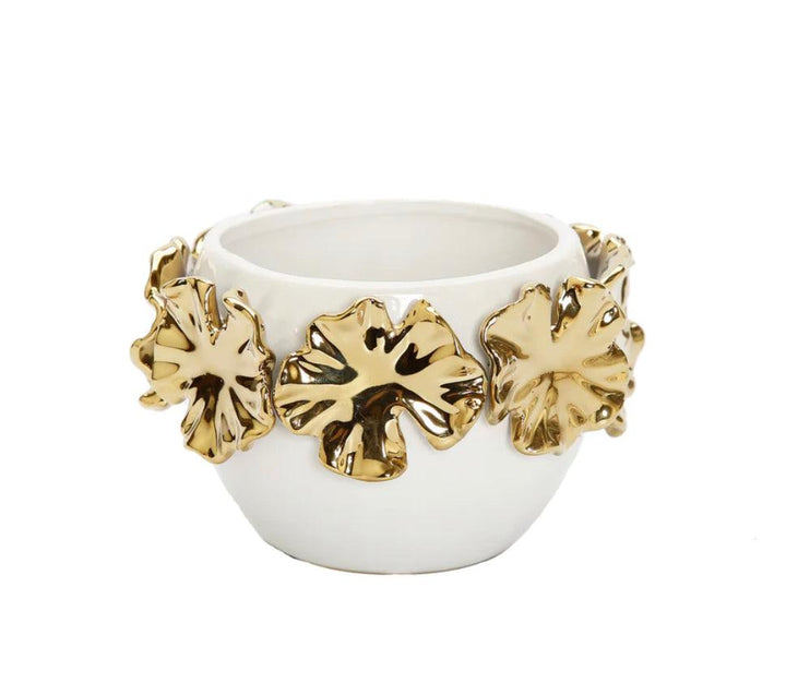 White Snack Bowl With Gold Floral Design - Gilt Touch