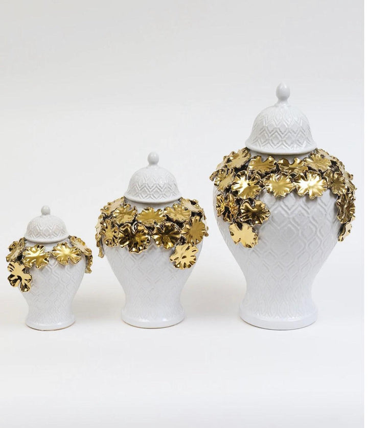 White Textured Ginger jar - Gilt Touch