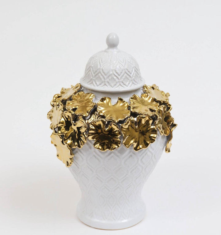 White Textured Ginger jar - Gilt Touch