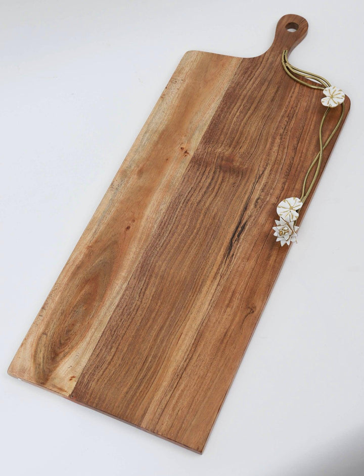 Wood Charcuterie Board White Lotus Deisgn - Gilt Touch